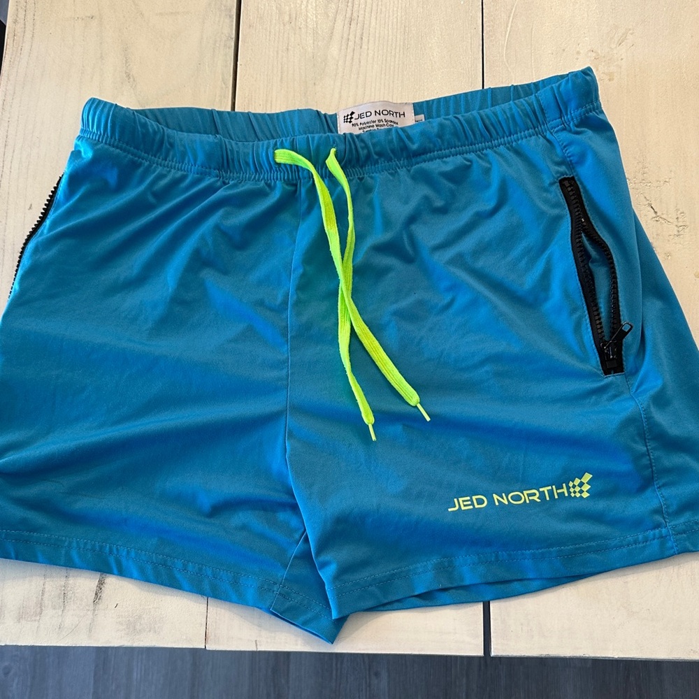 Jed North Teal and Neon Green Athletic Shorts